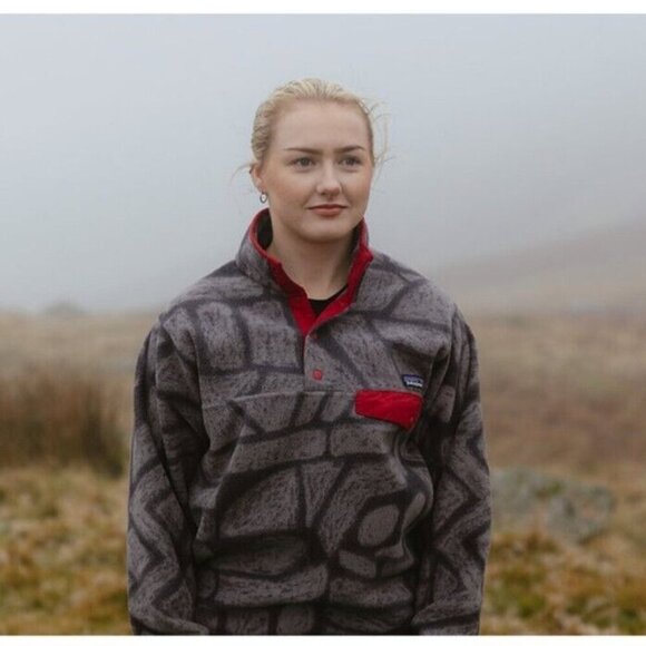 Patagonia Synchilla Pullover Fleece Gray Red Tribal Aztec Mens S Unisex Womens M - Picture 5 of 12